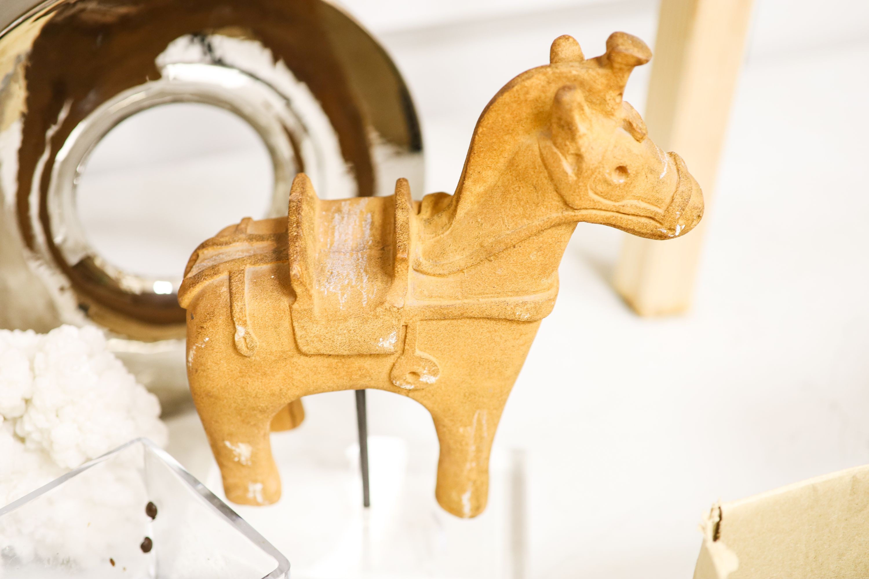 A Tang style pottery horse and sundry vases and ornaments